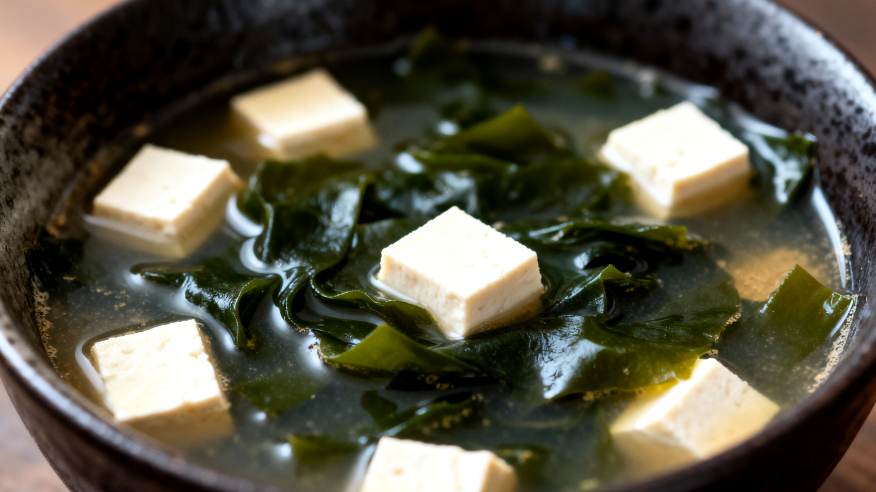 Zuppa di miso con alghe wakame e tofu"